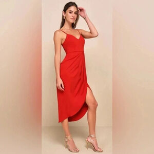Lulus Reinette Rust Red Midi Dress NWT